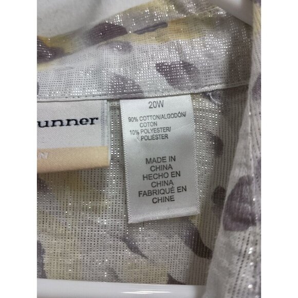 Alfred Dunner Womens Blouse size 20W Gray Yellow Metallic Animal Print Button Up - Picture 3 of 9